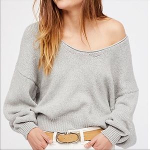 Free People Oversized V neck Cropped Pullover